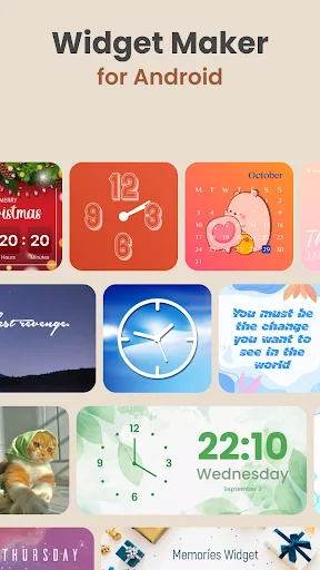 Widget Maker for Android: beautiful aesthetic widget designs including clock, calendar, compass, and photo gallery widgets