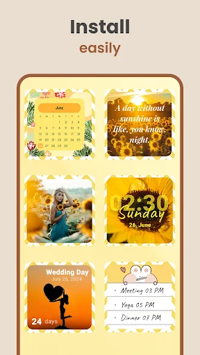 Easy-to-install aesthetic widgets: calendar, inspirational quotes, date display, wedding countdown, and event schedule