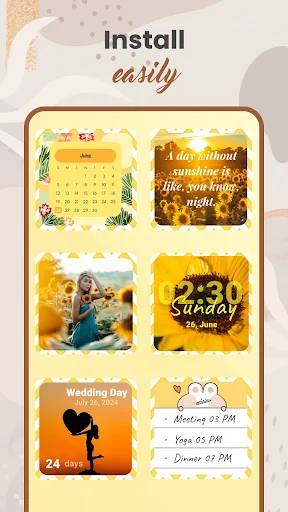 Easy-to-install aesthetic widgets: calendar, inspirational quotes, date display, wedding countdown, and event schedule