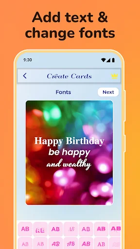 Create Cards editor: customize birthday greetings by adding text and selecting from multiple font style options