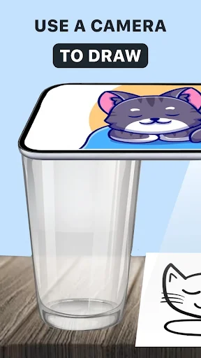 Phone camera projection through glass to trace animal drawing outline onto paper surface