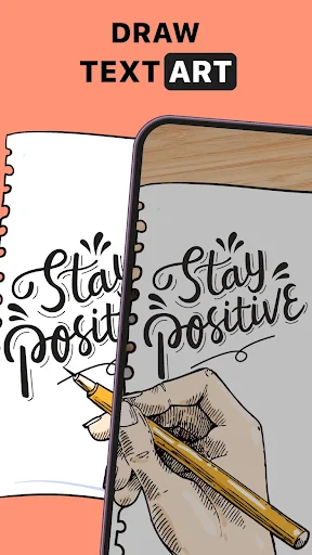 Draw text art calligraphy: hand lettering motivational quote on notebook with pencil