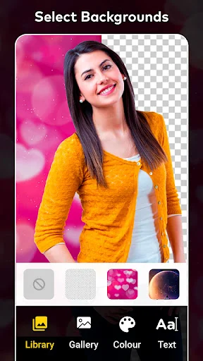 Background changer showing portrait with pink flowering garden borders option, demonstrating nature photo frame selection