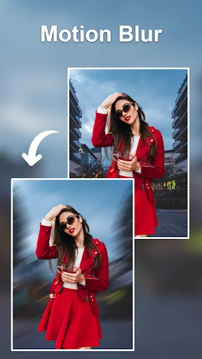 Motion blur effect showing before and after comparison of dynamic blur applied to portrait photography with directional motion