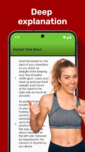 Deep exercise explanation: Step-by-step form guide for Barbell Side Bend workout with detailed instructions