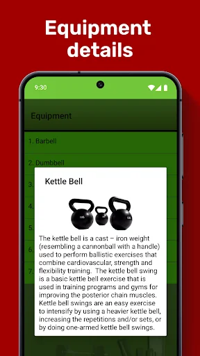Equipment details: Comprehensive Kettle Bell guide showing benefits for strength training and exercises