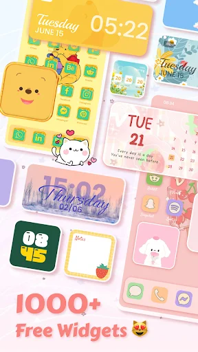 1000+ free colorful aesthetic widgets including time, calendar, and cute character designs for home screen personalization