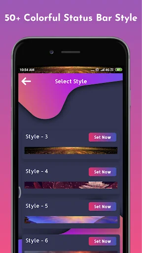 50+ colorful status bar style previews featuring gradient and textured designs for device personalization