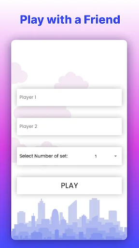 Dual player local multiplayer setup with player name fields and number of sets selector