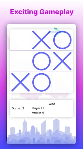 Active tic tac toe game board displaying player moves, win statistics and game progress