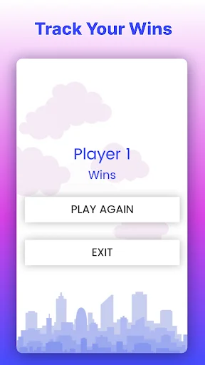 Victory screen showing Player 1 wins with Play Again and Exit action buttons