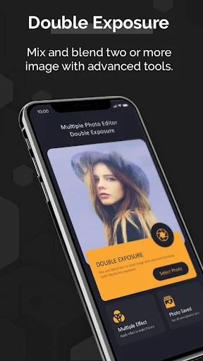 Double exposure photo blending feature mixing portrait with landscape image using advanced tools