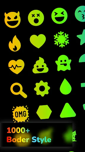 Colorful emoji border style icons collection with over 1000+ neon designs for edge lighting customization and personalization