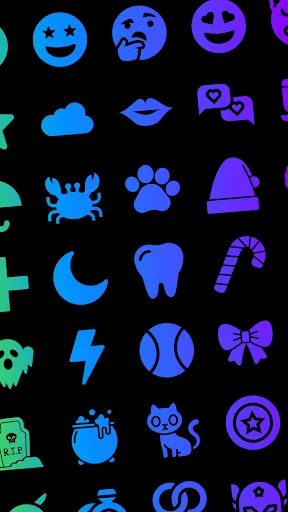 Blue and purple neon emoji icons and symbols for edge lighting border styles with variety of fun decorative designs