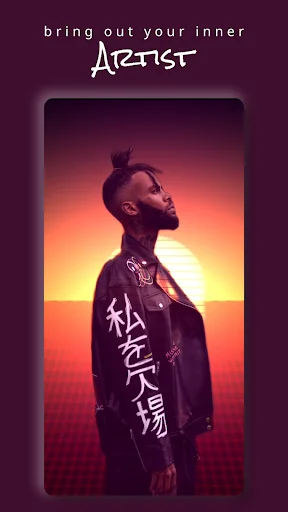 Portrait with dramatic sunset orange gradient filter and artistic lighting effects from Expose app's preset collection