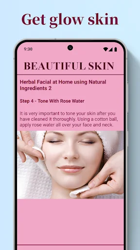 Rose water facial toning step guide demonstrating beauty treatment application technique