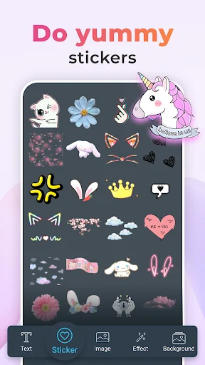 Cute sticker collection: decorative emoji-style stickers including hearts, flowers, animals, and crowns for editing