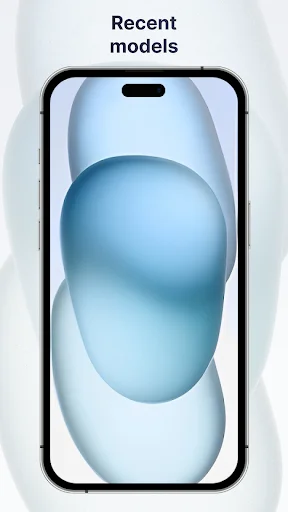 Wallpaper app showing recent models with blue gradient sphere aesthetic on phone screen