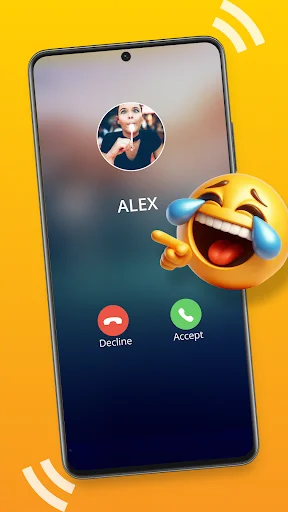Incoming call screen from contact ALEX with profile photo, Decline and Accept buttons for funny personalized ringtones