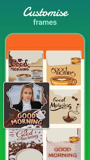 Customizable frame designs gallery for Good Morning and Good Night greeting cards with multiple style options