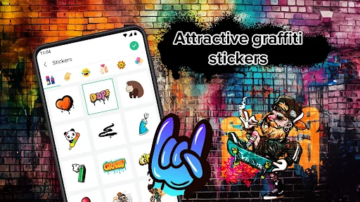 Graffiti stickers feature displaying attractive collection of emoji stickers and street art designs for name decoration