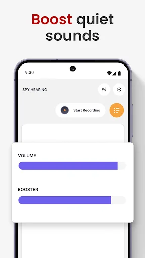Boost quiet sounds interface with volume and booster slider controls to amplify low-level audio and increase listening distance
