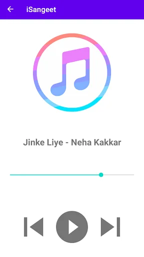 Music player now playing Jinke Liye song with play button and progress bar mid-way through playback