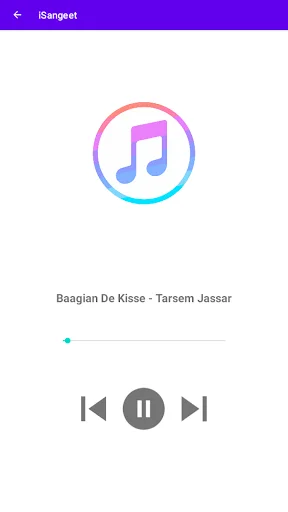 Music player paused screen for Baagian De Kisse song showing pause button and playback control options