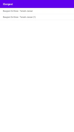 iSangeet music app playlist displaying Baagian De Kisse songs with multiple versions in music queue