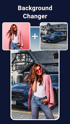 Background Changer combines portrait and car photo to demonstrate background replacement and editing