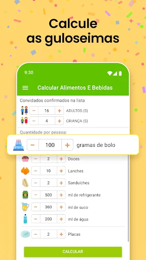 Beverage and food ingredient calculator with quantity multiplier for event party planning needs