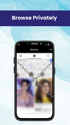 Private photo browsing interface on smartphone with chain lock overlay protecting vault content from unauthorized viewing