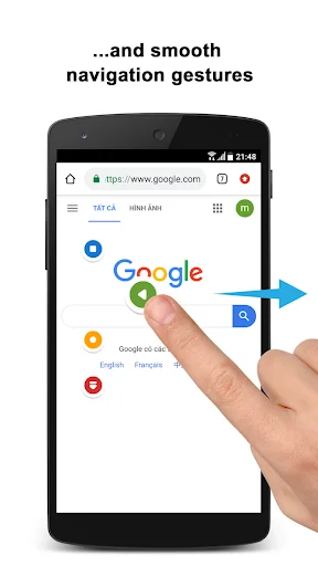 Smooth horizontal swipe gesture navigation shown on Android phone with gesture indication arrow