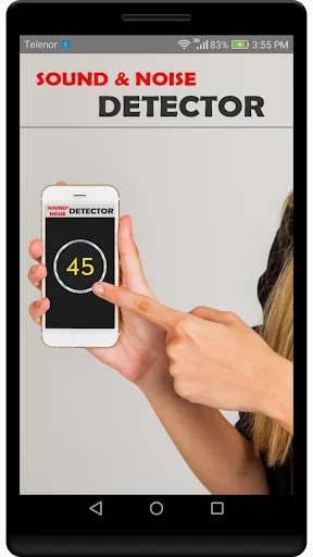 Sound and Noise Detector app interface showing 45 dB smartphone sound level measurement with circular gauge display