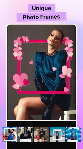 Man in unique pink heart-decorated frame border with portrait photo framing and template gallery