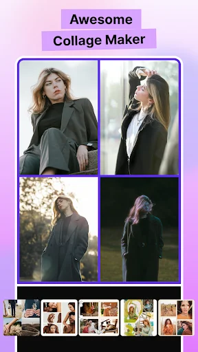 Four-panel portrait collage layout with different photo frames and grid collage templates