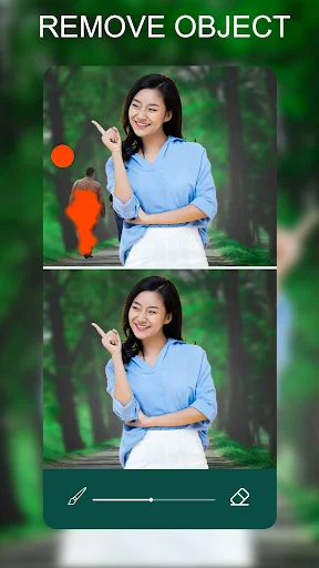 Remove object tool demonstrating before and after unwanted element removal from photos using intelligent object removal technology