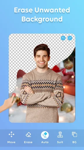 Erase unwanted background feature with transparent editing and Move, Erase, Auto, Suit tools for photo customization