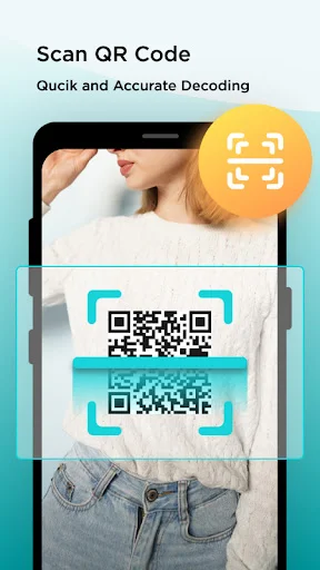 QR code scanner showing real-time decoding with turquoise guides for quick and accurate scanning