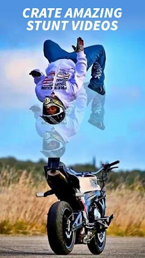 Acrobatic stunt video reverse effect demonstration with motorcycle and multiple exposure motion capture