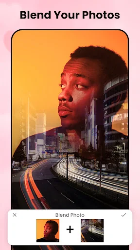 Double exposure photo blender merging portrait with city skyline double exposure effect