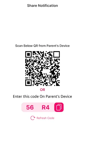 Share notification setup: scan QR code or enter manual code to pair devices in Same Notification app