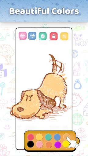 Beautiful Colors feature in Simple Draw with diverse color palette and cat drawing for colorful kids' sketching