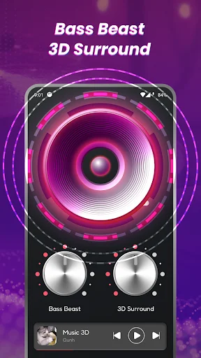 Bass beast 3D surround sound booster with circular visualization and dual control knobs