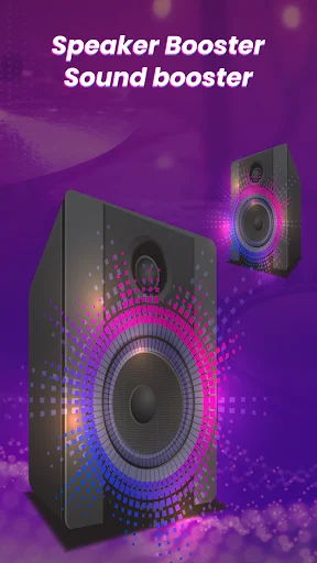 Speaker booster sound enhancer with 3D speaker visualization and colorful frequency particle effects