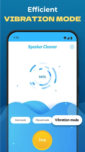 Vibration mode displaying 94% water removal progress with mode selection and stop button