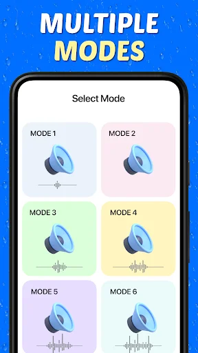 Mode selection grid displaying six different vibration modes with speaker icons and waveform visualizations
