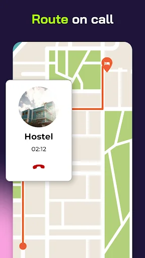 Route on call split-screen displaying map navigation on top and incoming phone call interface on bottom half