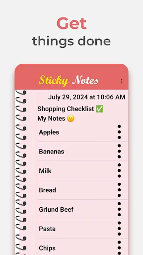 Shopping checklist in Sticky Notes with checkbox items for tracking groceries and completing tasks efficiently