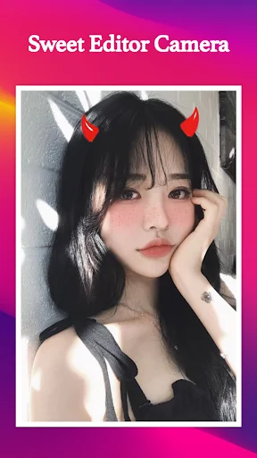 Red devil horn ear stickers filter with sparkle and glitter beauty effects